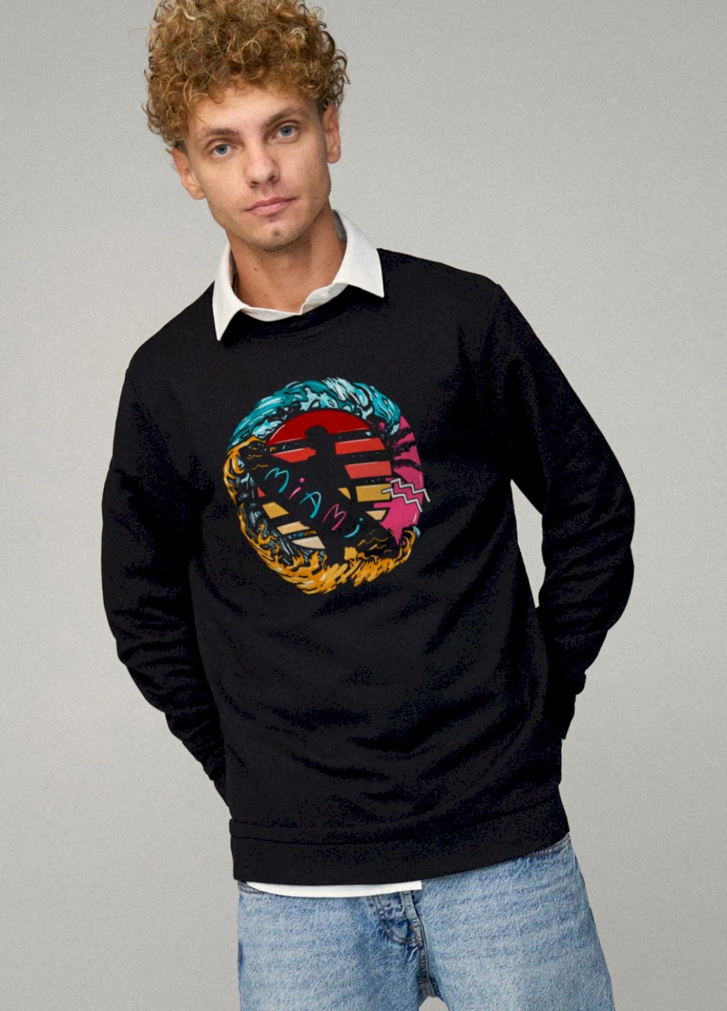Черный світшот чоловічий oversize /no flis/ YAPPI рисунок (254557725)