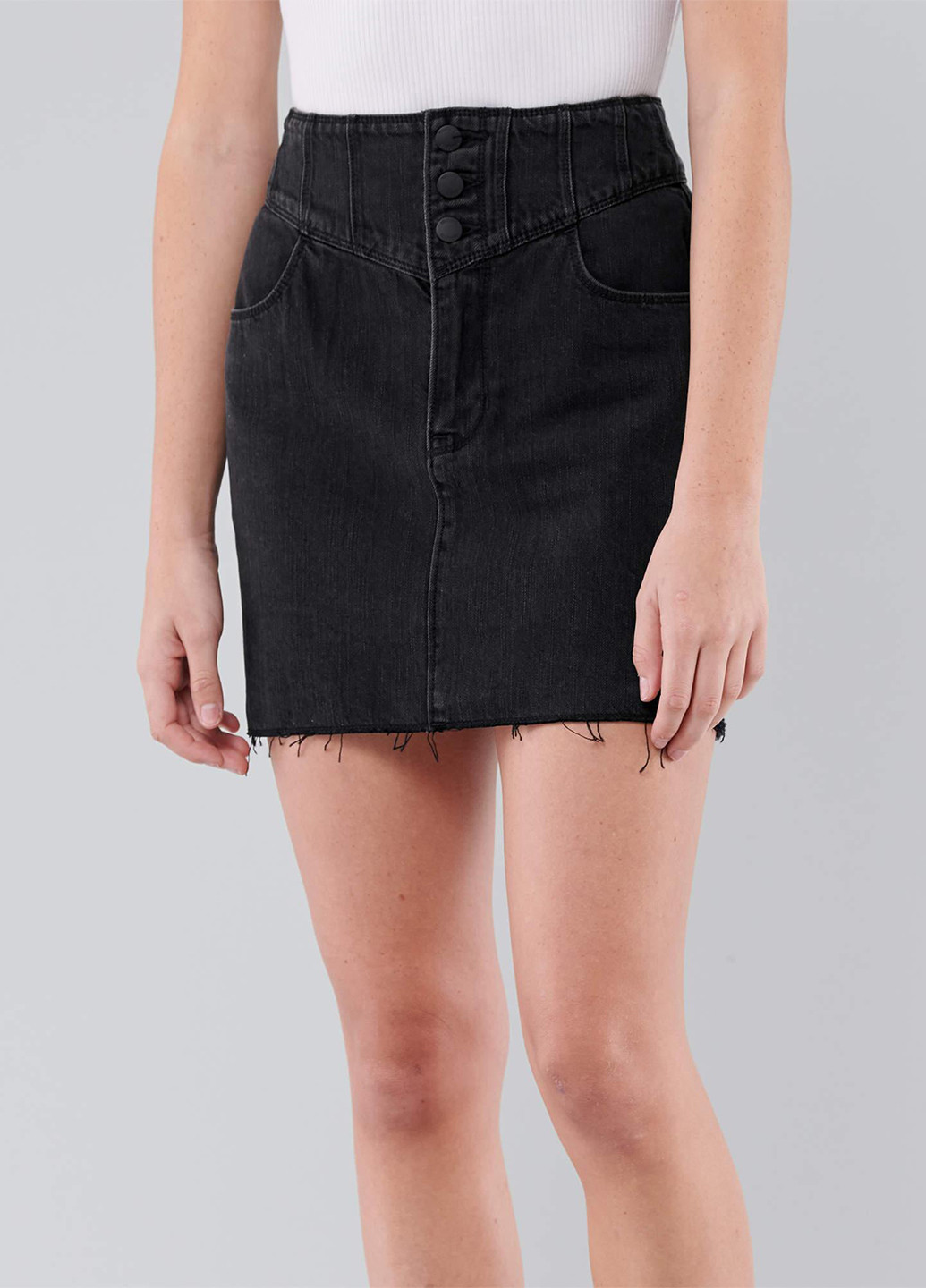 Черная джинсовая однотонная юбка Hollister
