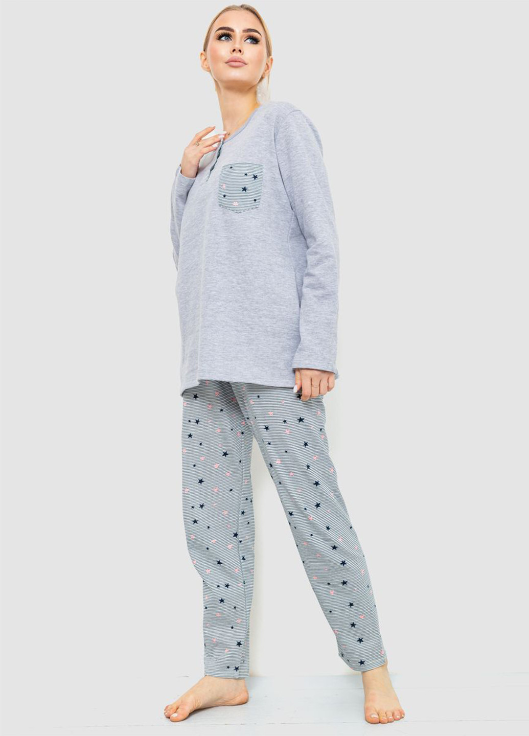 Светло-серая зимняя пижама (лонгслив, брюки) Ager