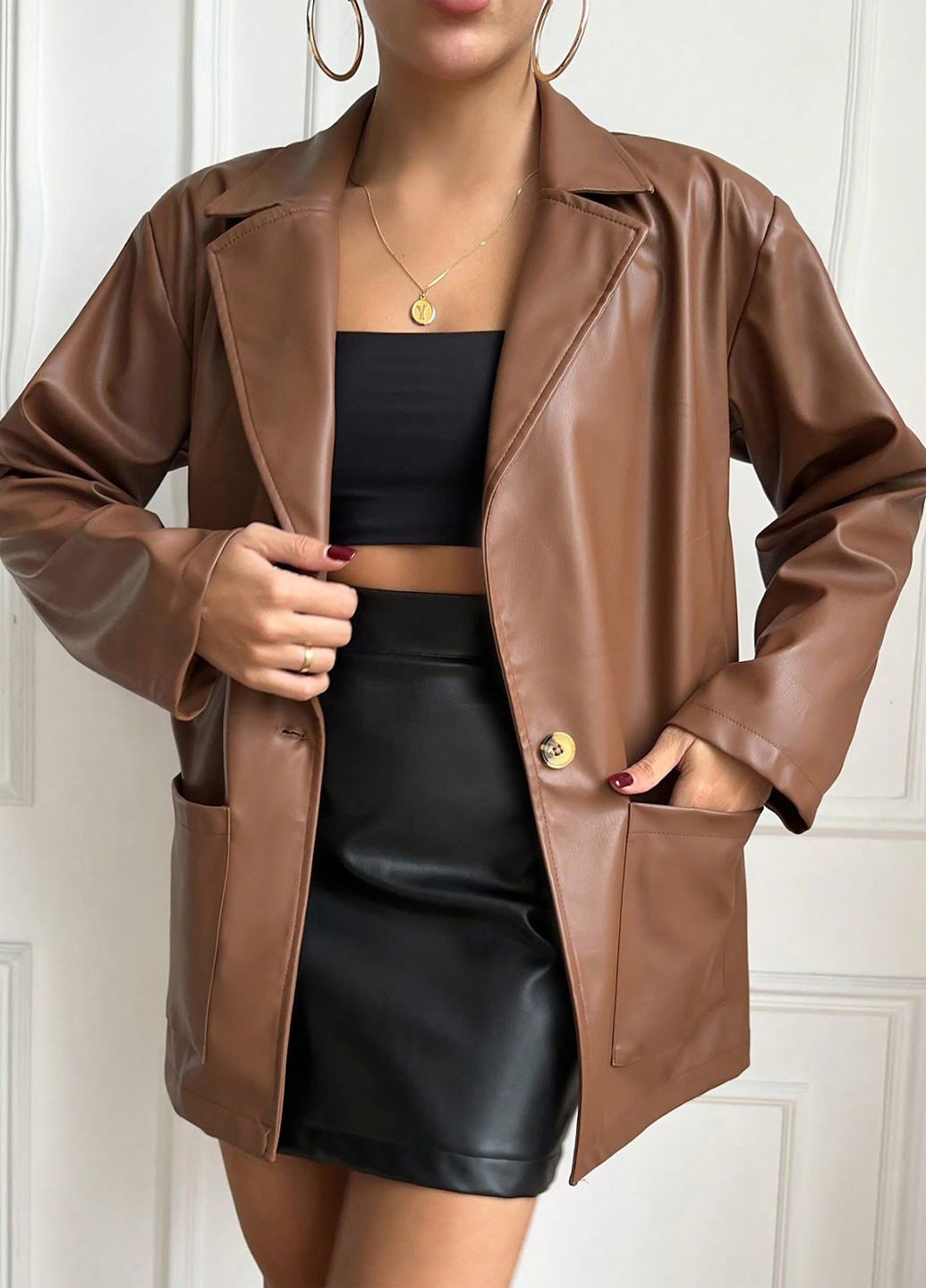 Коричневый женский жакет SHEIN однотонный - демисезонный