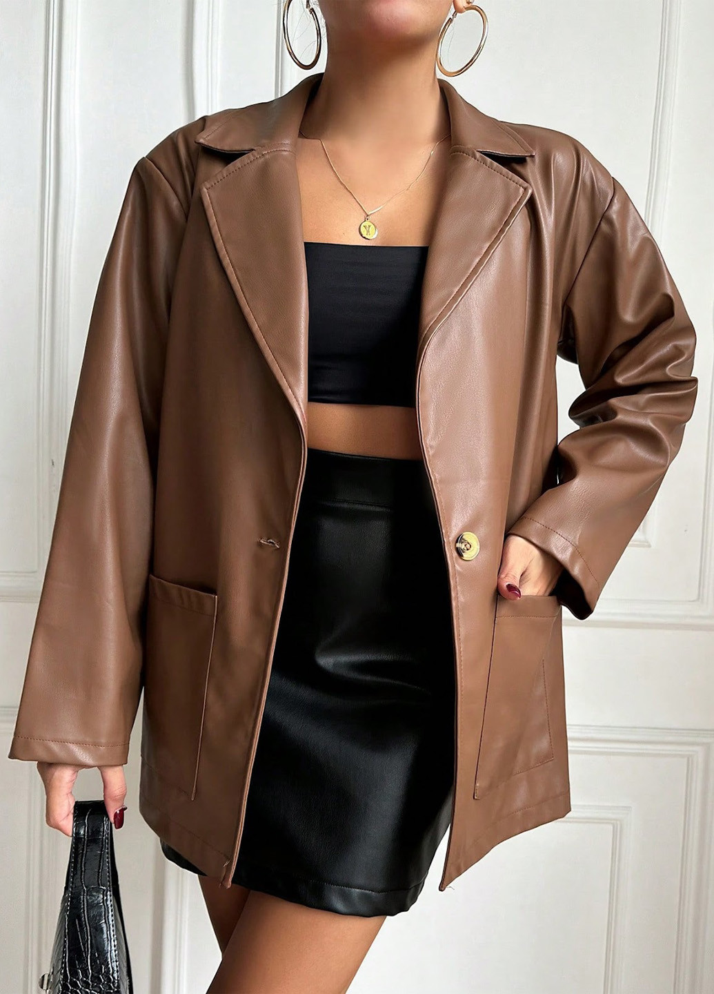 Коричневый женский жакет SHEIN однотонный - демисезонный