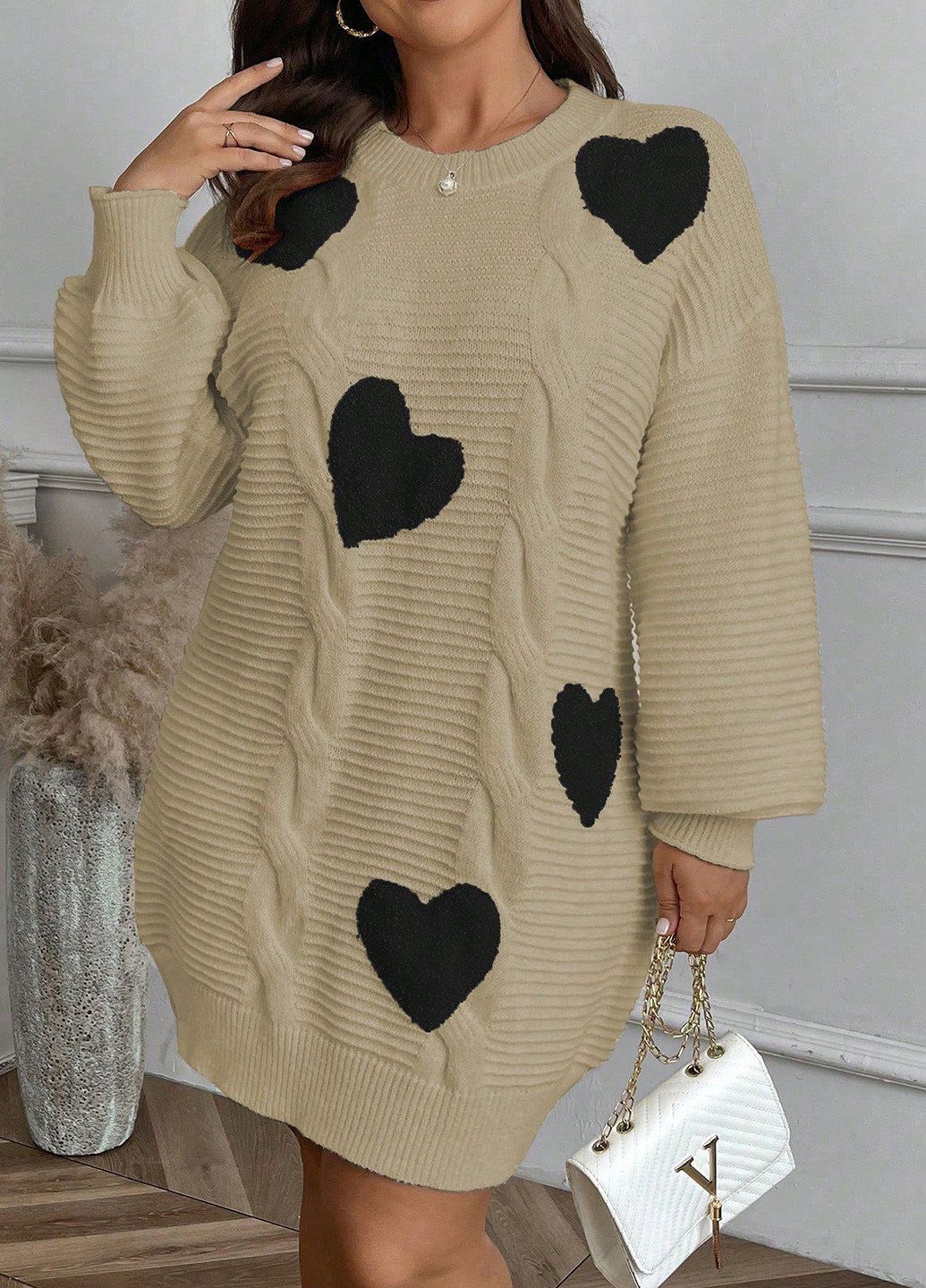 Оливкова (хакі) кежуал сукня сукня светр SHEIN сердечка