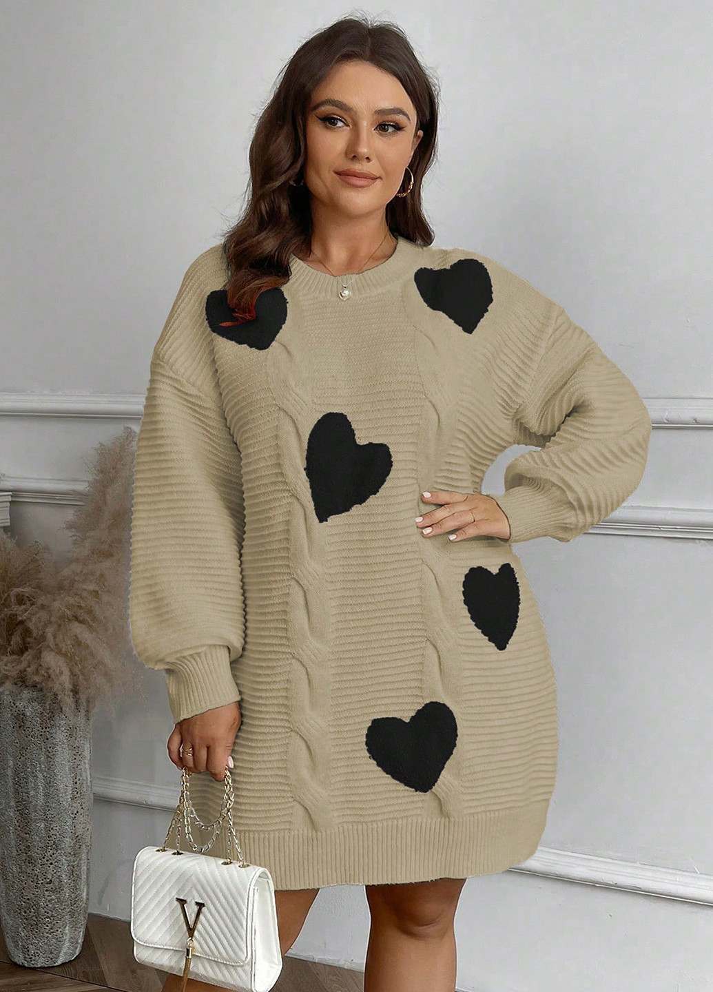 Оливкова (хакі) кежуал сукня сукня светр SHEIN сердечка