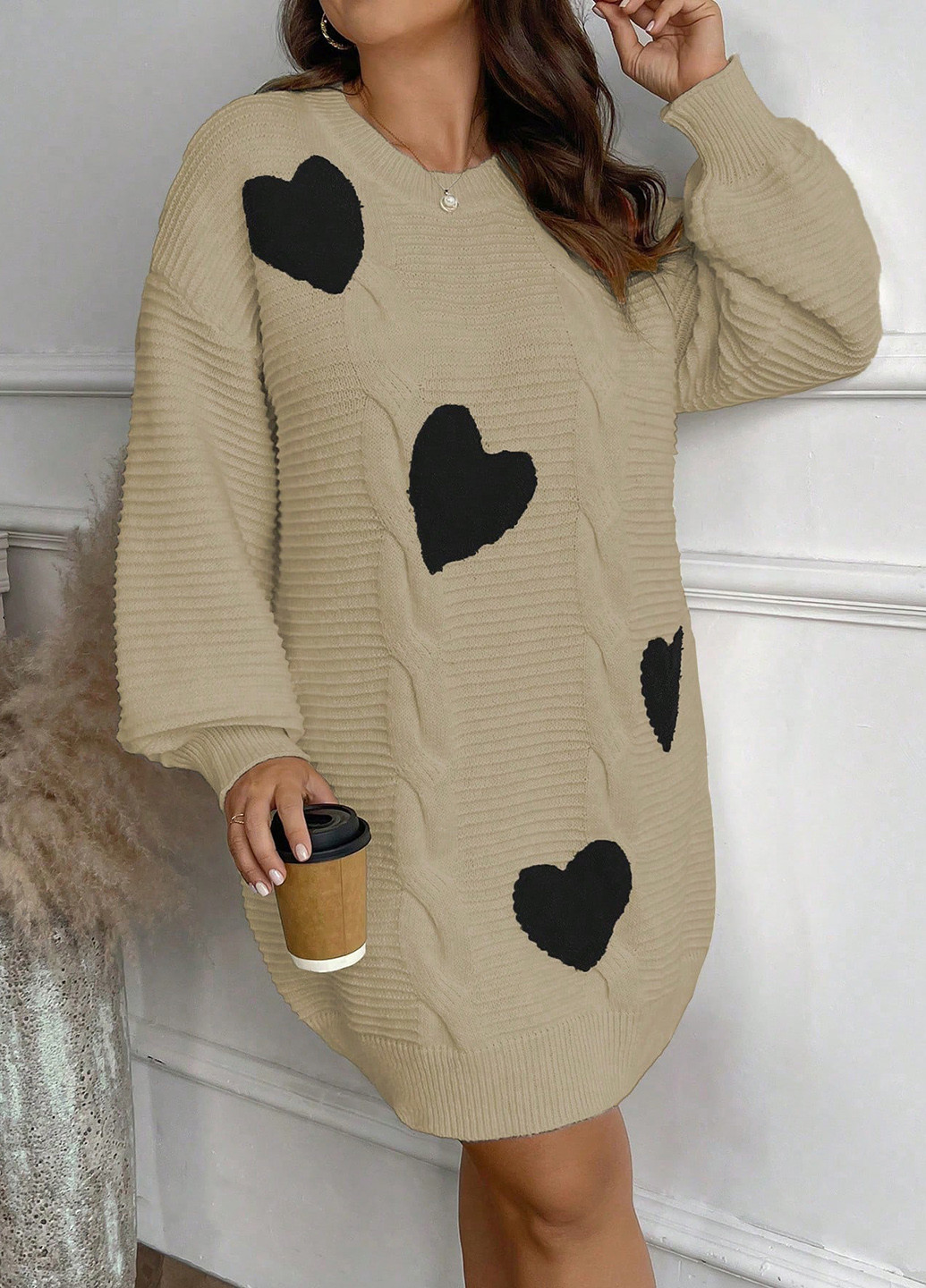 Оливкова (хакі) кежуал сукня сукня светр SHEIN сердечка