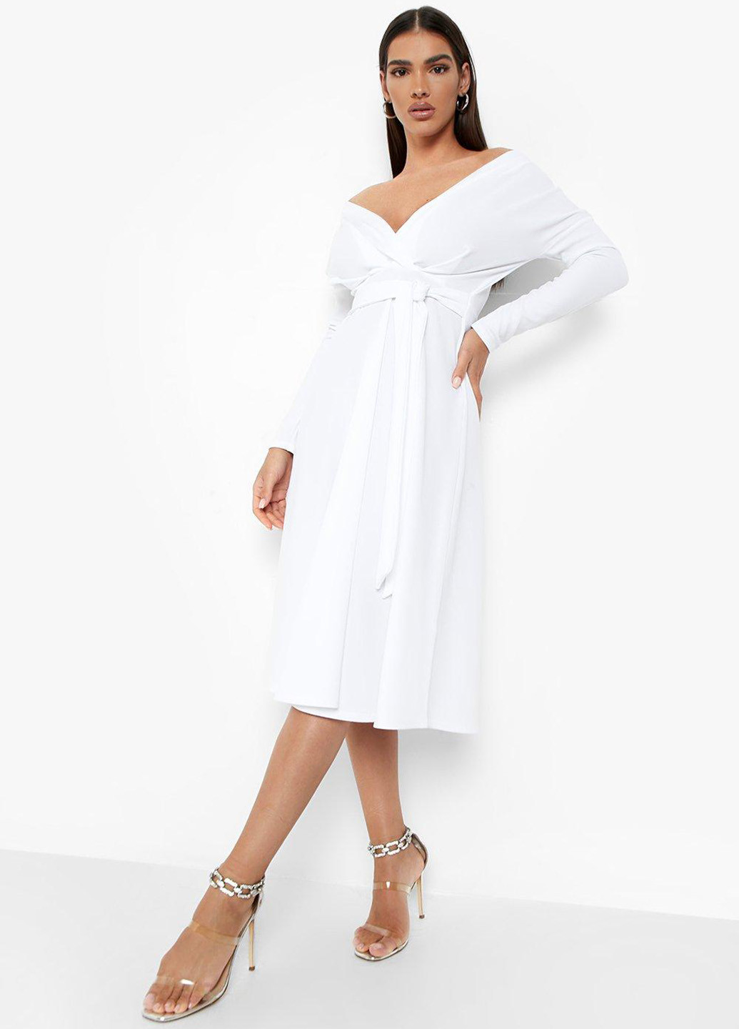 Білий вечірня, кежуал сукня кльош Boohoo однотонна