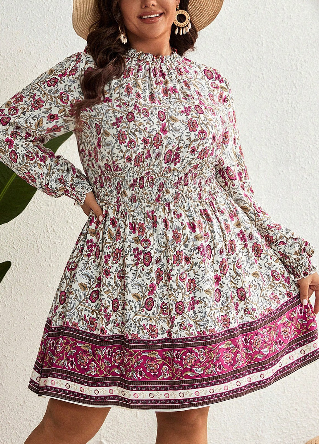 Комбинированное кэжуал платье а-силуэт SHEIN с цветочным принтом