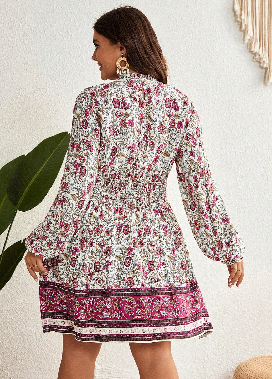 Комбинированное кэжуал платье а-силуэт SHEIN с цветочным принтом