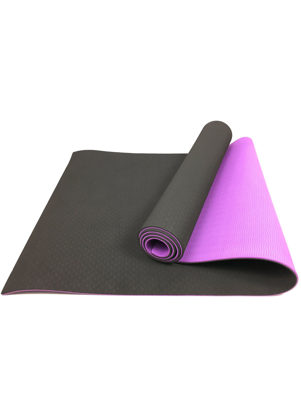 Килимок для йоги TPE+TC 183 х 61 см товщина 6мм двошаровий чорний-фіолетовий (каремат спортивний, йогамат для фітнесу) EasyFit (237596285)