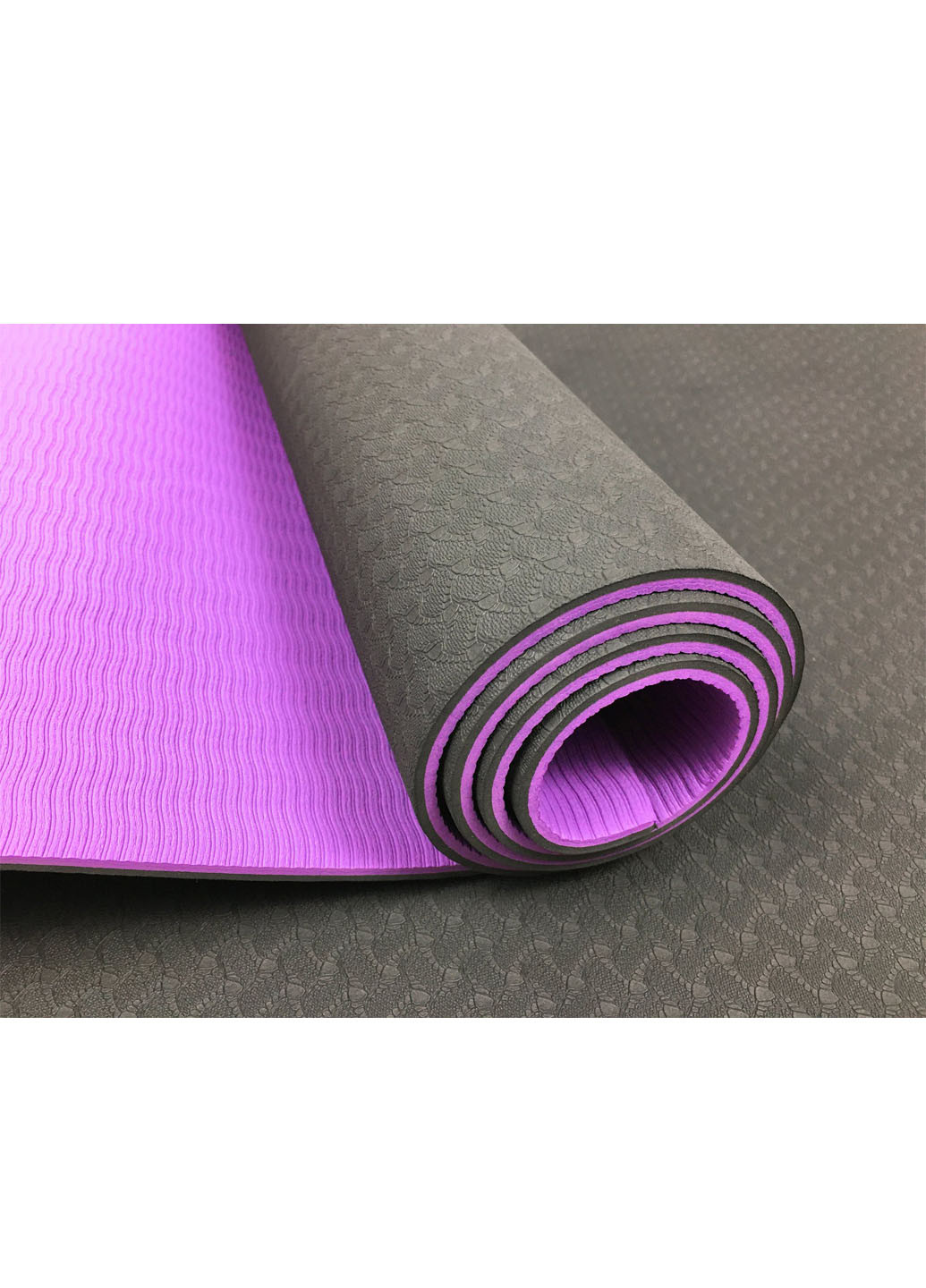 Килимок для йоги TPE+TC 183 х 61 см товщина 6мм двошаровий чорний-фіолетовий (каремат спортивний, йогамат для фітнесу) EasyFit (237596285)