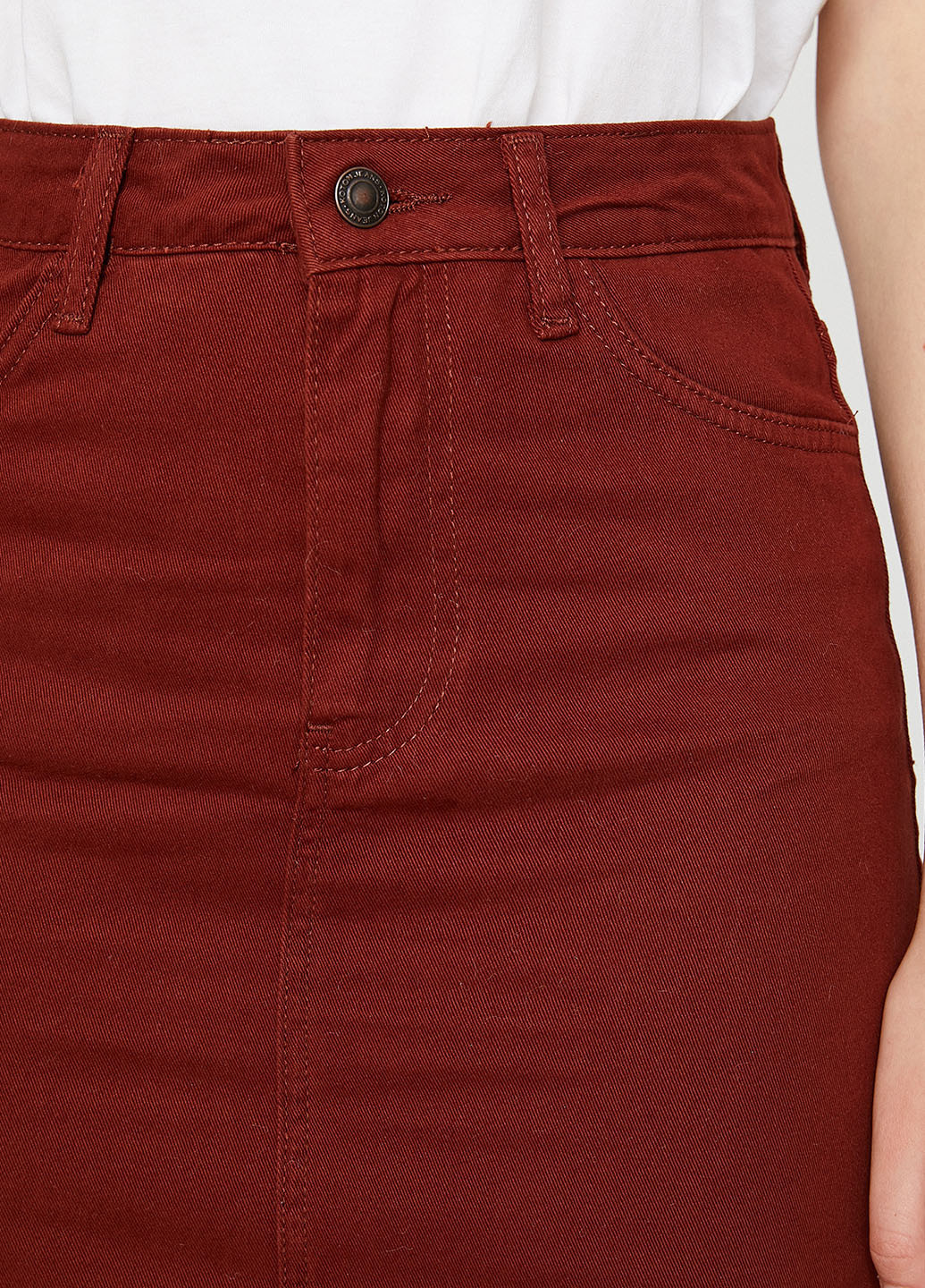Терракотовая джинсовая однотонная юбка KOTON а-силуэта (трапеция)