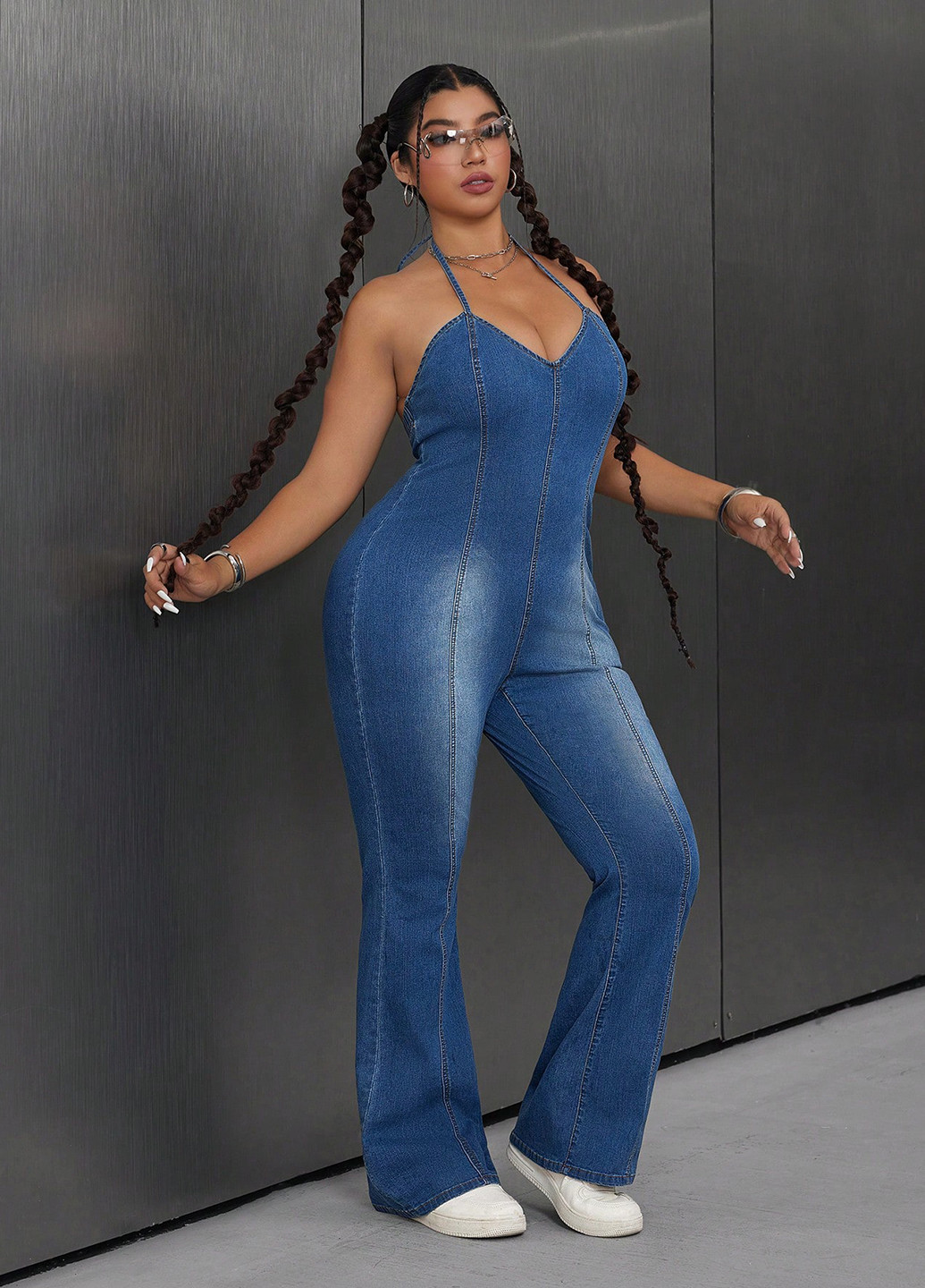Комбінезон SHEIN комбінезон-брюки варенка синій джинсовий бавовна, джинс