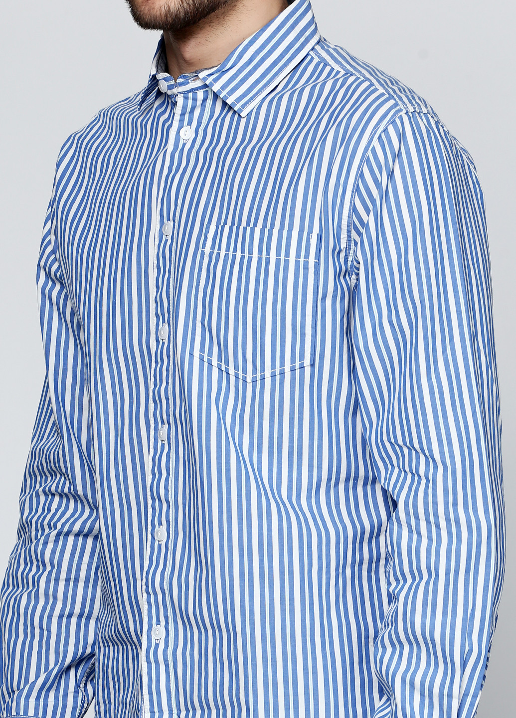Синяя кэжуал рубашка в полоску Criminal с длинным рукавом