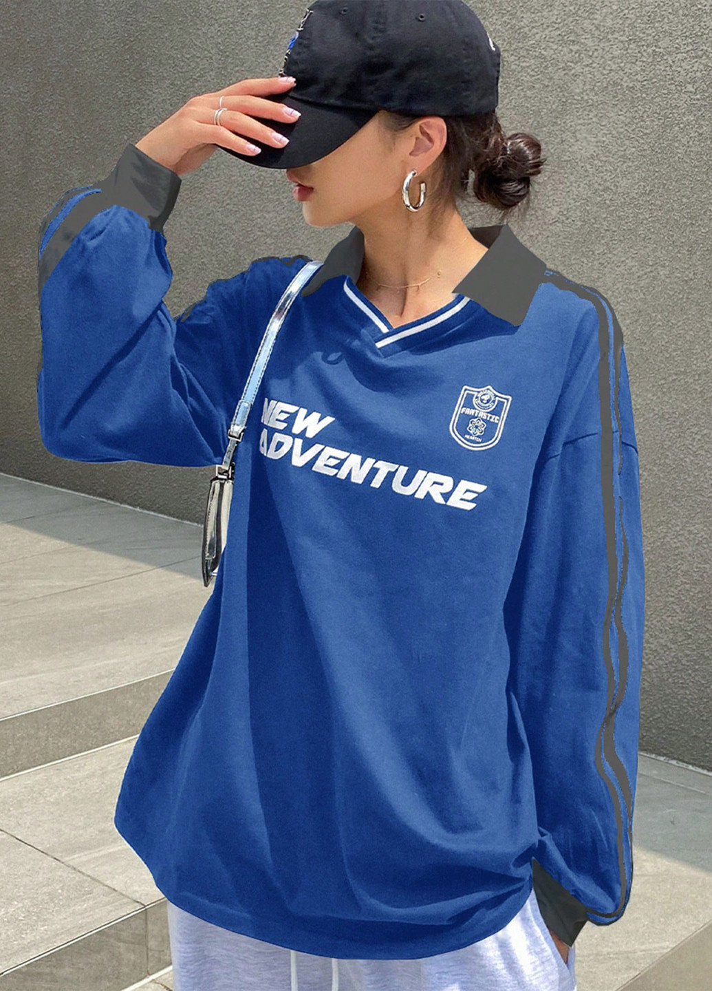 Синяя женская футболка-поло SHEIN с надписью