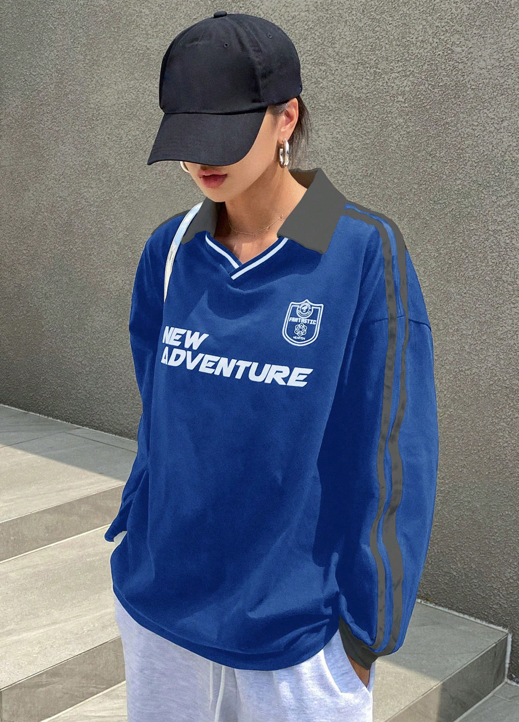 Синяя женская футболка-поло SHEIN с надписью