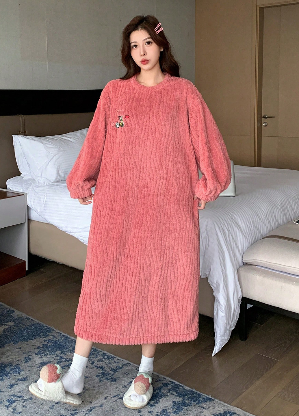 Рожева домашній сукня сукня-світшот SHEIN однотонна