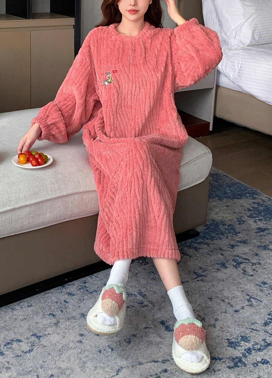 Рожева домашній сукня сукня-світшот SHEIN однотонна