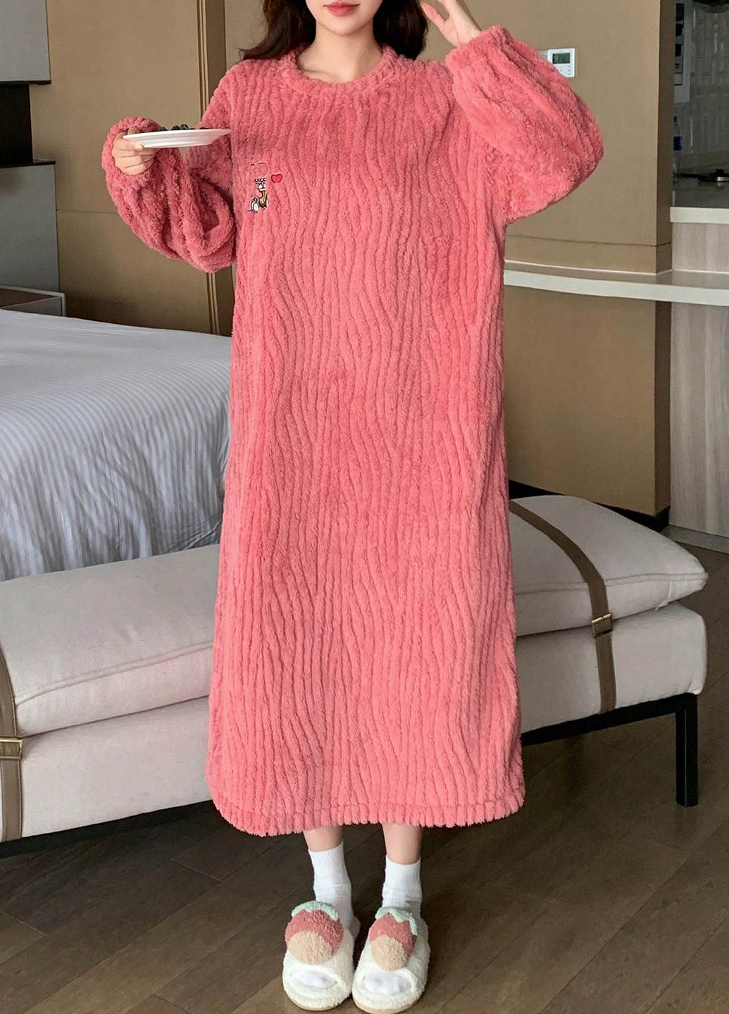 Рожева домашній сукня сукня-світшот SHEIN однотонна