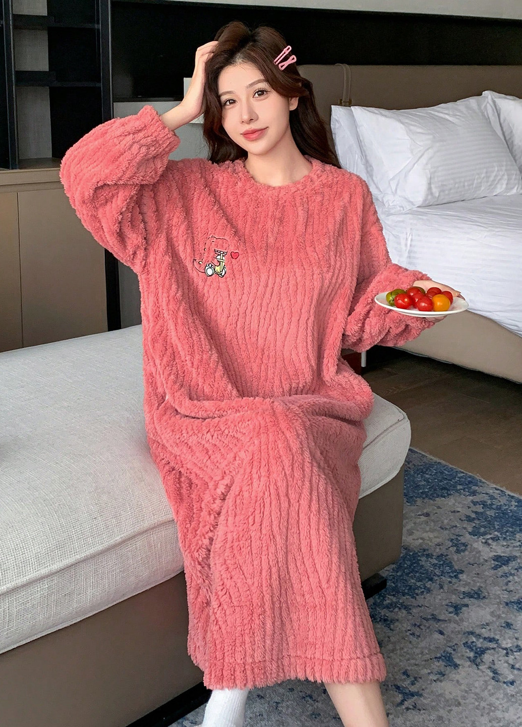 Рожева домашній сукня сукня-світшот SHEIN однотонна