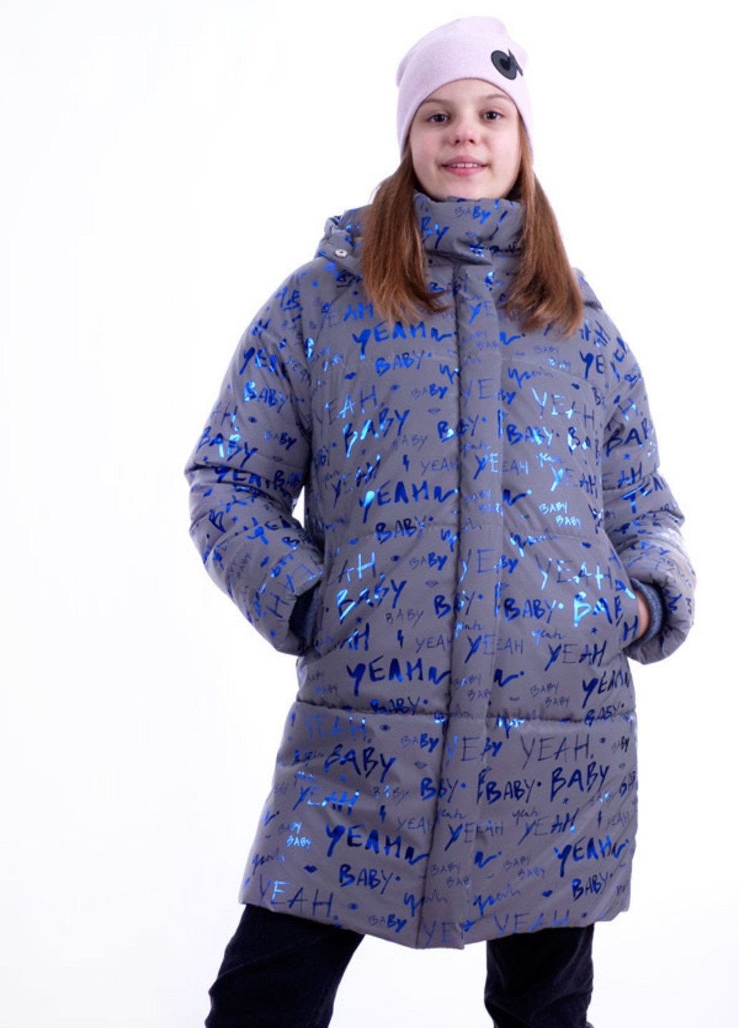 Сіро-синя зимня зимова подовжена куртка зі світловідбиваючої плащівки Luxik