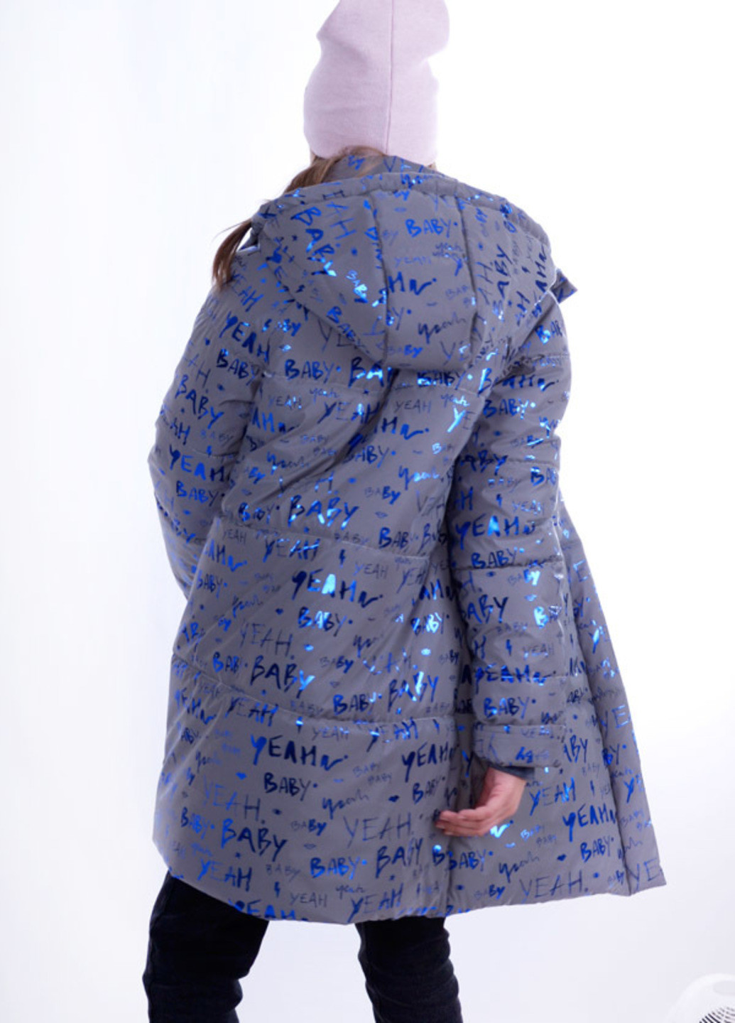 Серо-синяя зимняя зимняя удлиненная куртка со светоотражающей плащевки Luxik