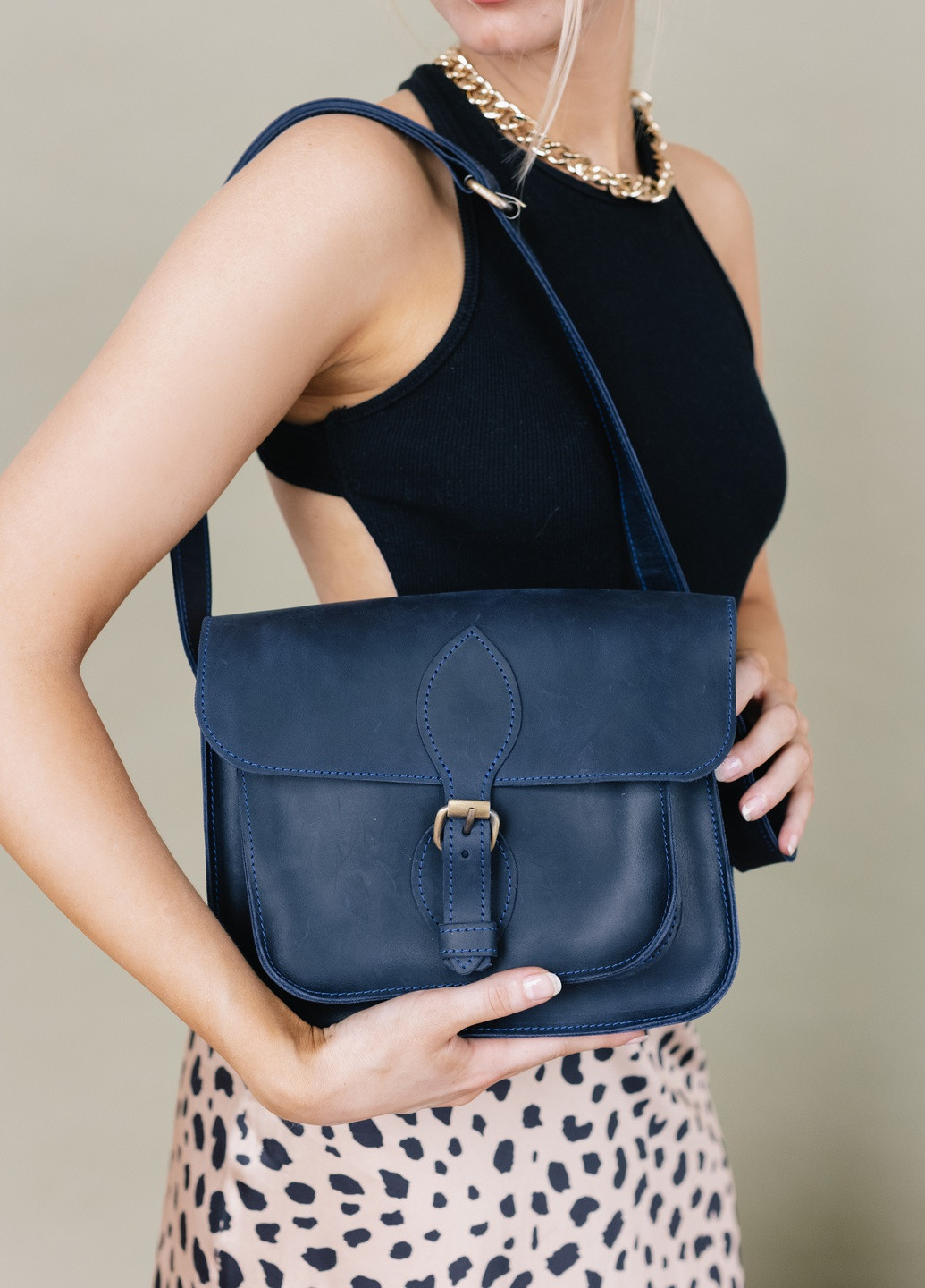 Вінтажна жіноча сумка через плече арт. 633 ручної роботи з натуральної шкіри синього кольору Boorbon (255171664)