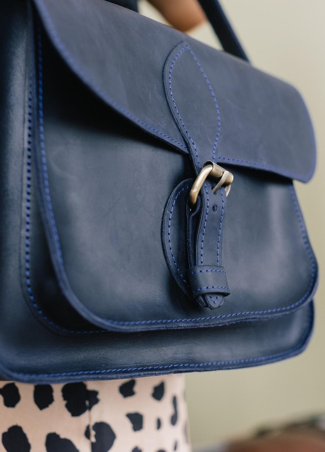 Винтажная женская сумка через плечо арт. 633 ручной работы из натуральной кожи синего цвета Boorbon (255171664)