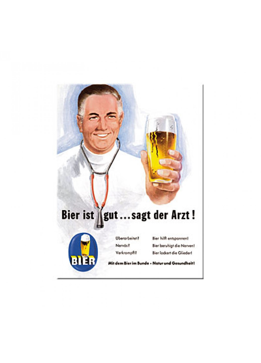 Магнит 8x6 см "Bier und Spirituosen ist gut. sagt der Arzt" (14114) Nostalgic Art (215853600)