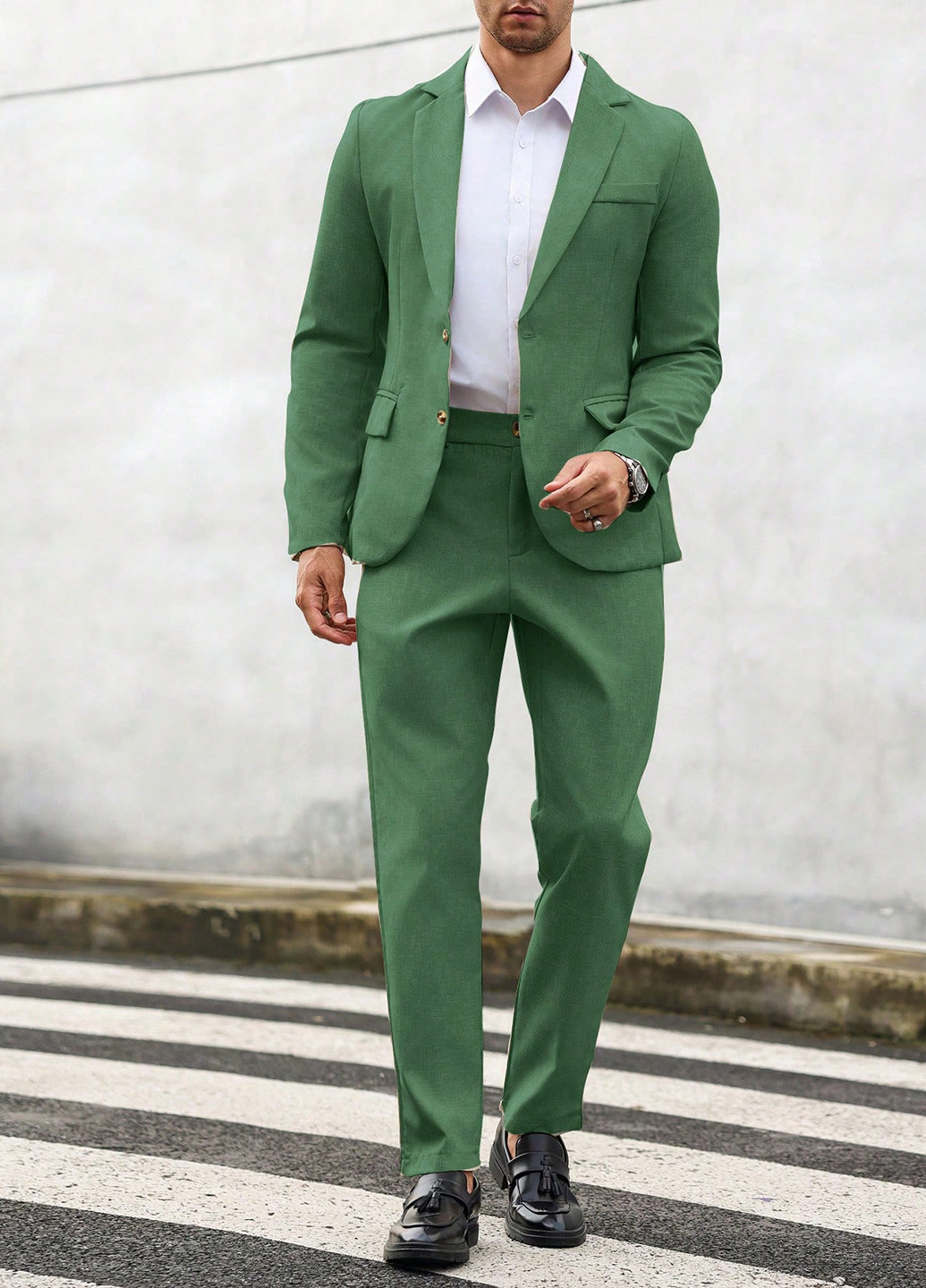 Зеленый демисезонный костюм (пиджак, брюки) брючный SHEIN