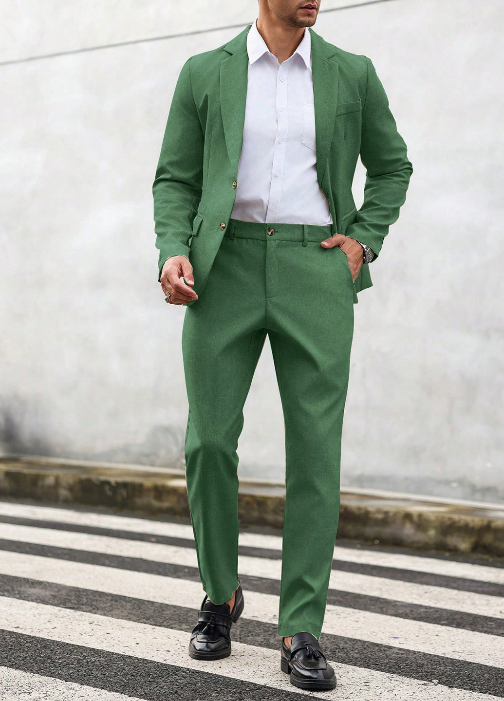 Зеленый демисезонный костюм (пиджак, брюки) брючный SHEIN