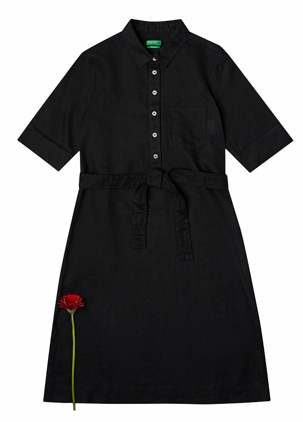 Черное кэжуал платье рубашка United Colors of Benetton однотонное