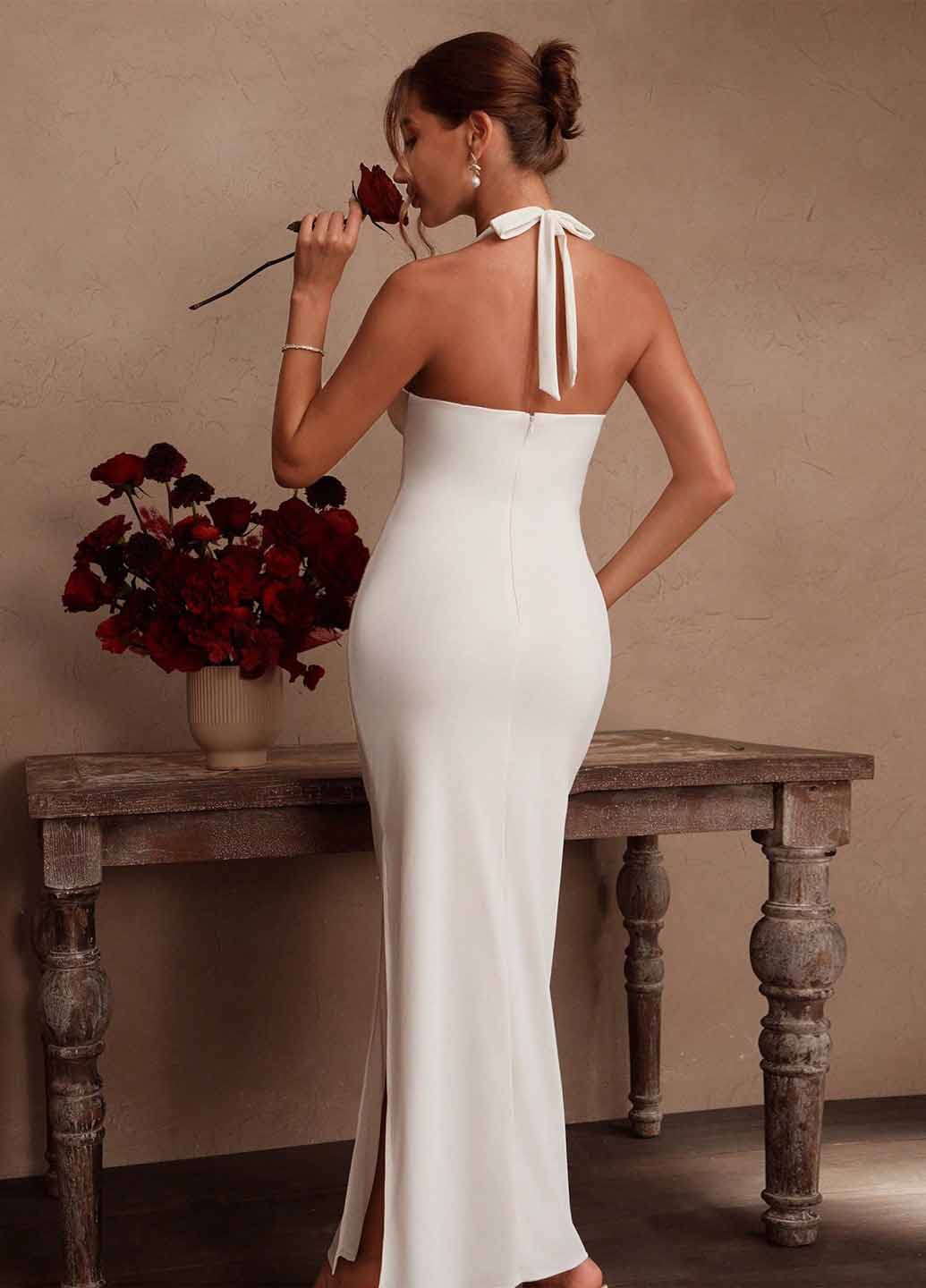 Білий карнавальний, святковий, вечірня сукня силуетна, з відкритою спиною SHEIN однотонна