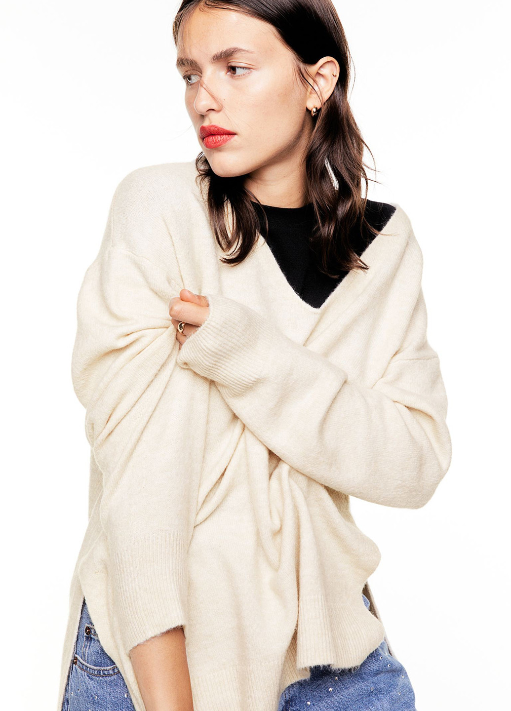Светло-бежевый зимний светр зимовий вільного крою пуловер H&M
