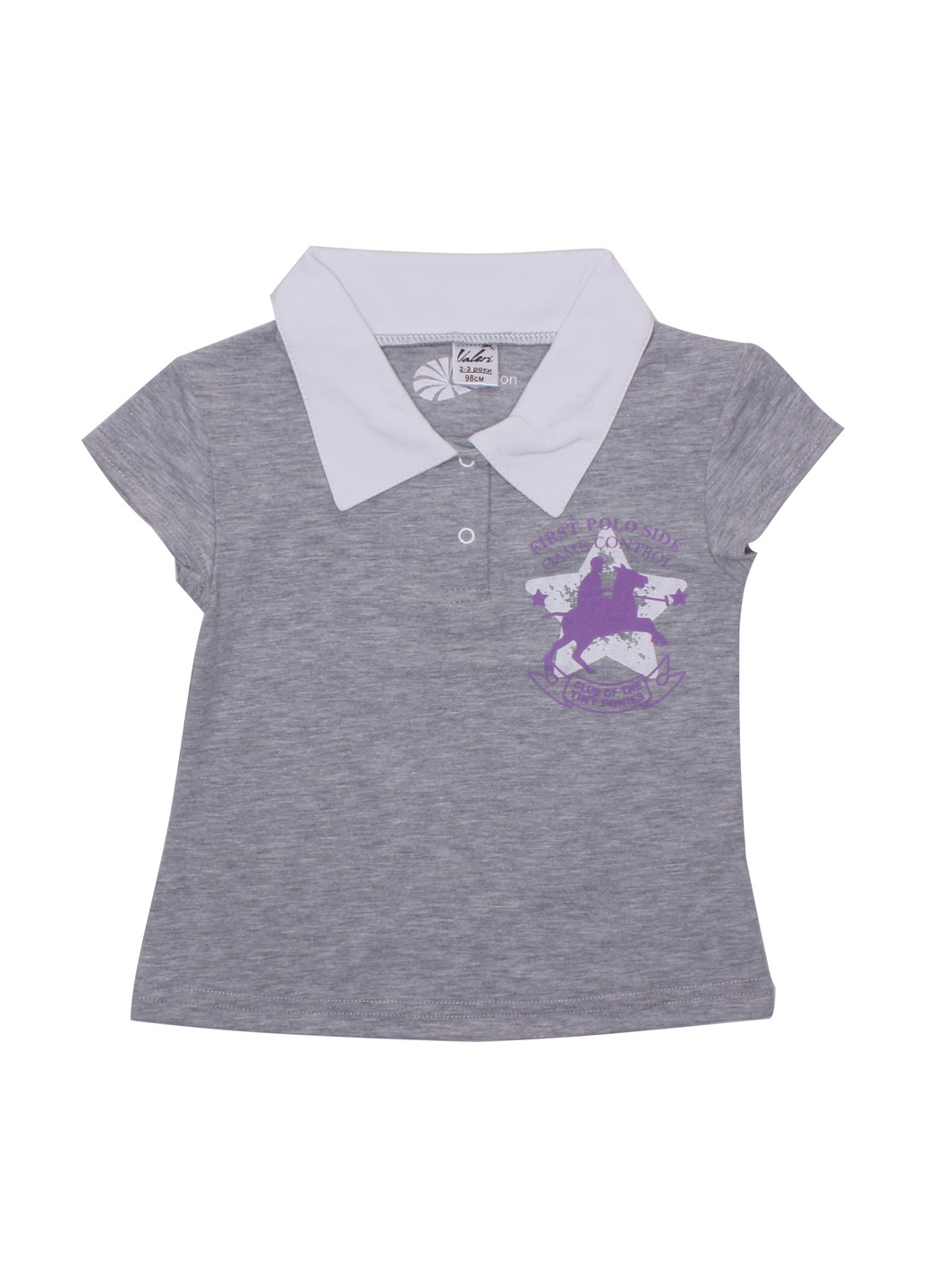 Серая детская футболка-поло для девочки Валери-Текс с рисунком