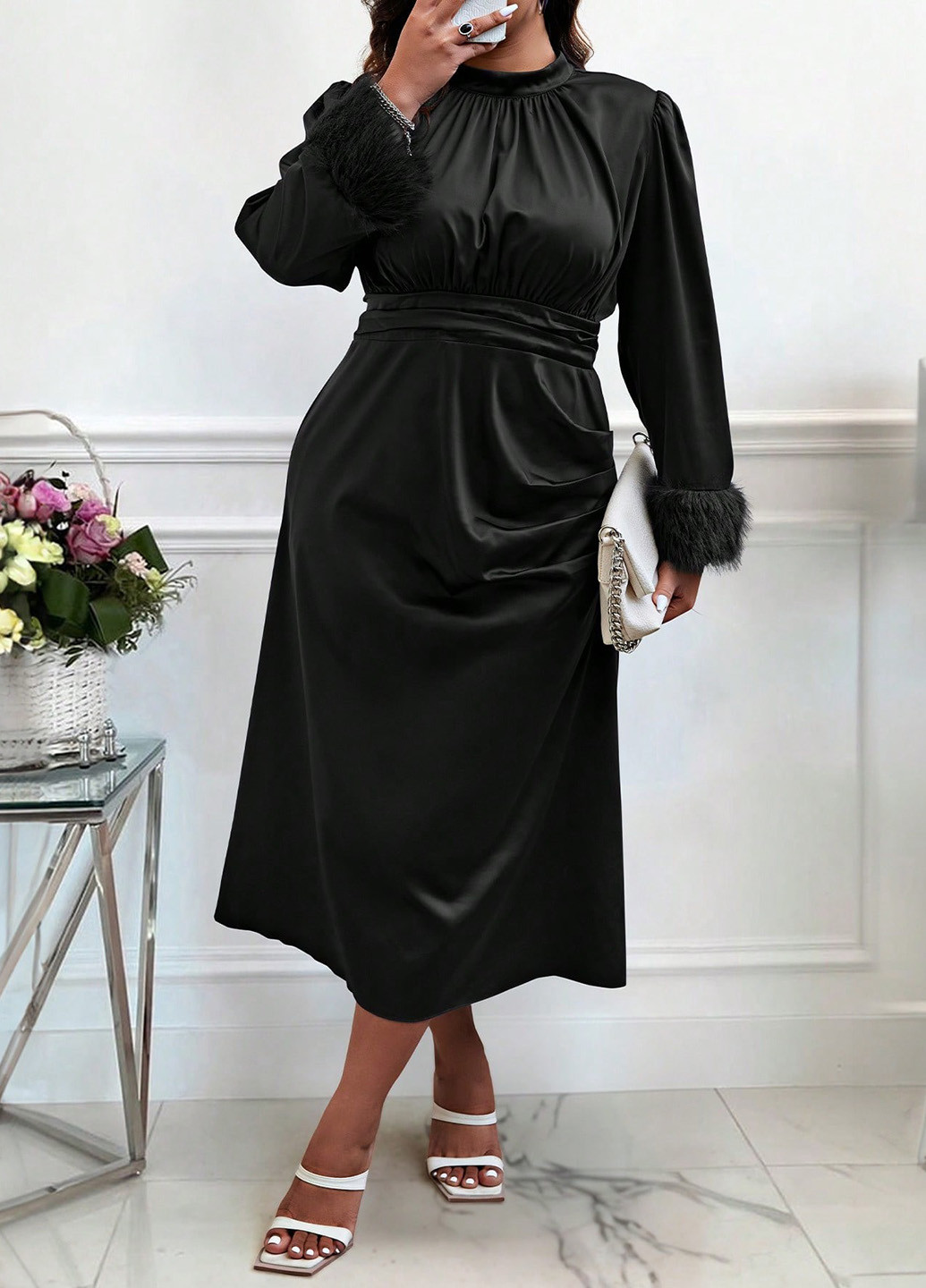 Чорна вечірня, кежуал сукня SHEIN однотонна