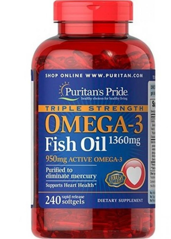 Жирні кислоти Omega-3 Triple Strength1360 mg (950 mg Active Omega-3) 240 softgels Puritans Pride (232327110)