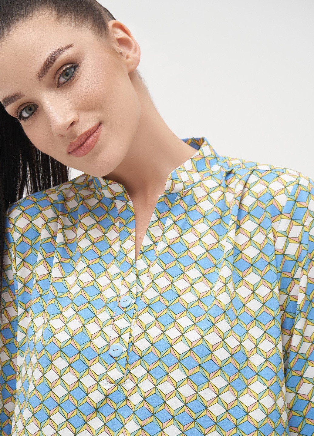 Бирюзовое повседневный платье рубашка ISSA PLUS с геометрическим узором