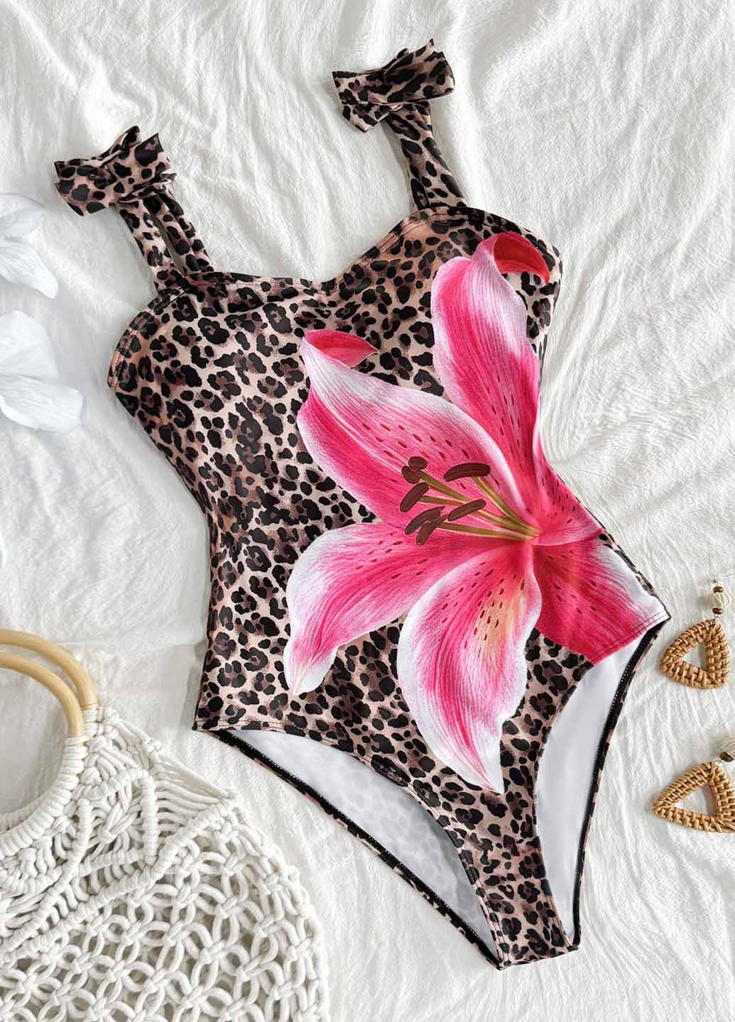 Коричневый летний купальник слитный SHEIN