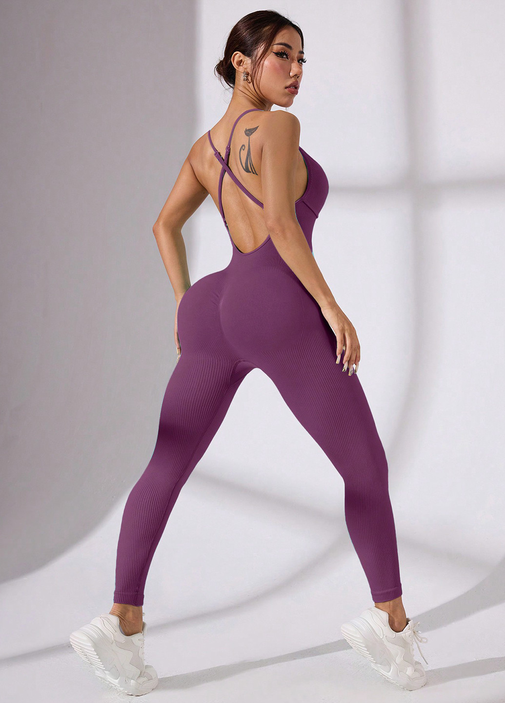 Комбінезон SHEIN комбінезон-брюки однотонний фіолетовий спортивний поліамід