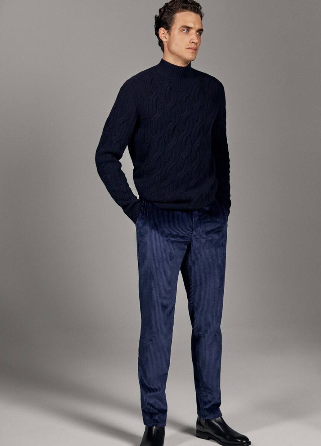 Темно-синие кэжуал демисезонные прямые брюки Massimo Dutti