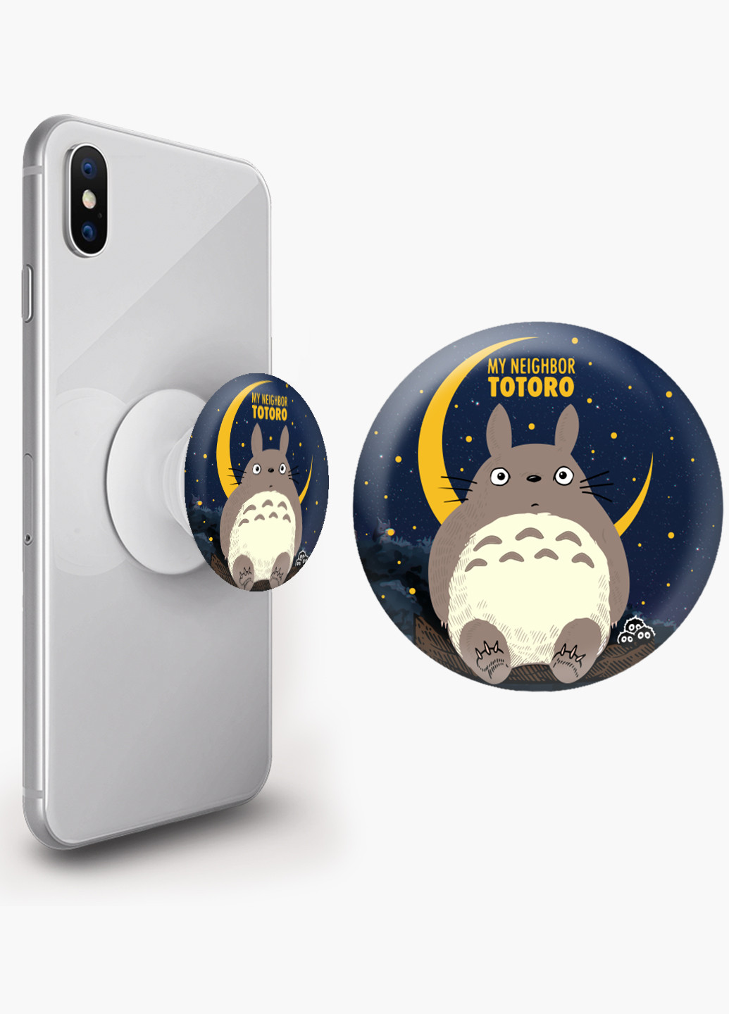 Попсокет (Popsockets) держатель для смартфона Мой сосед Тоторо (My Neighbor Totoro) (8754-2657) Черный MobiPrint (216836447)