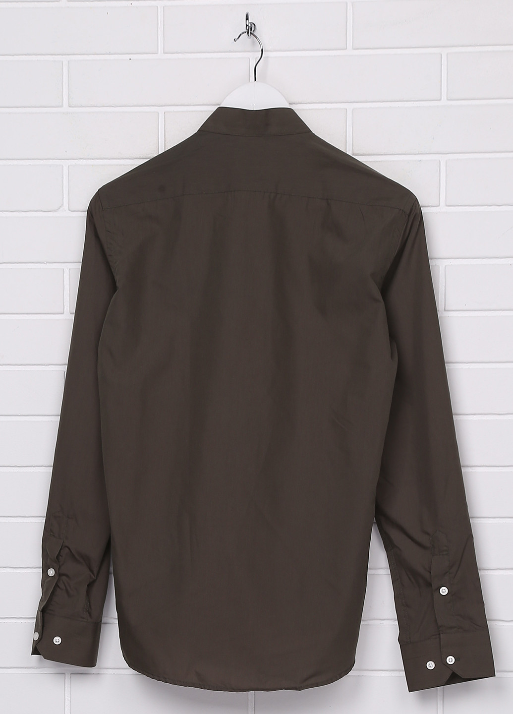 Оливковковая (хаки) кэжуал рубашка однотонная Zuiki с длинным рукавом