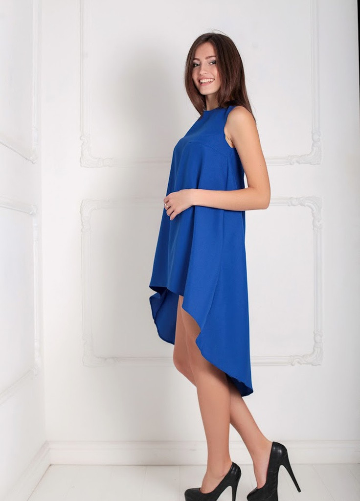 Синее кэжуал легкое асимметричное платье свободного кроя feder Podium однотонное