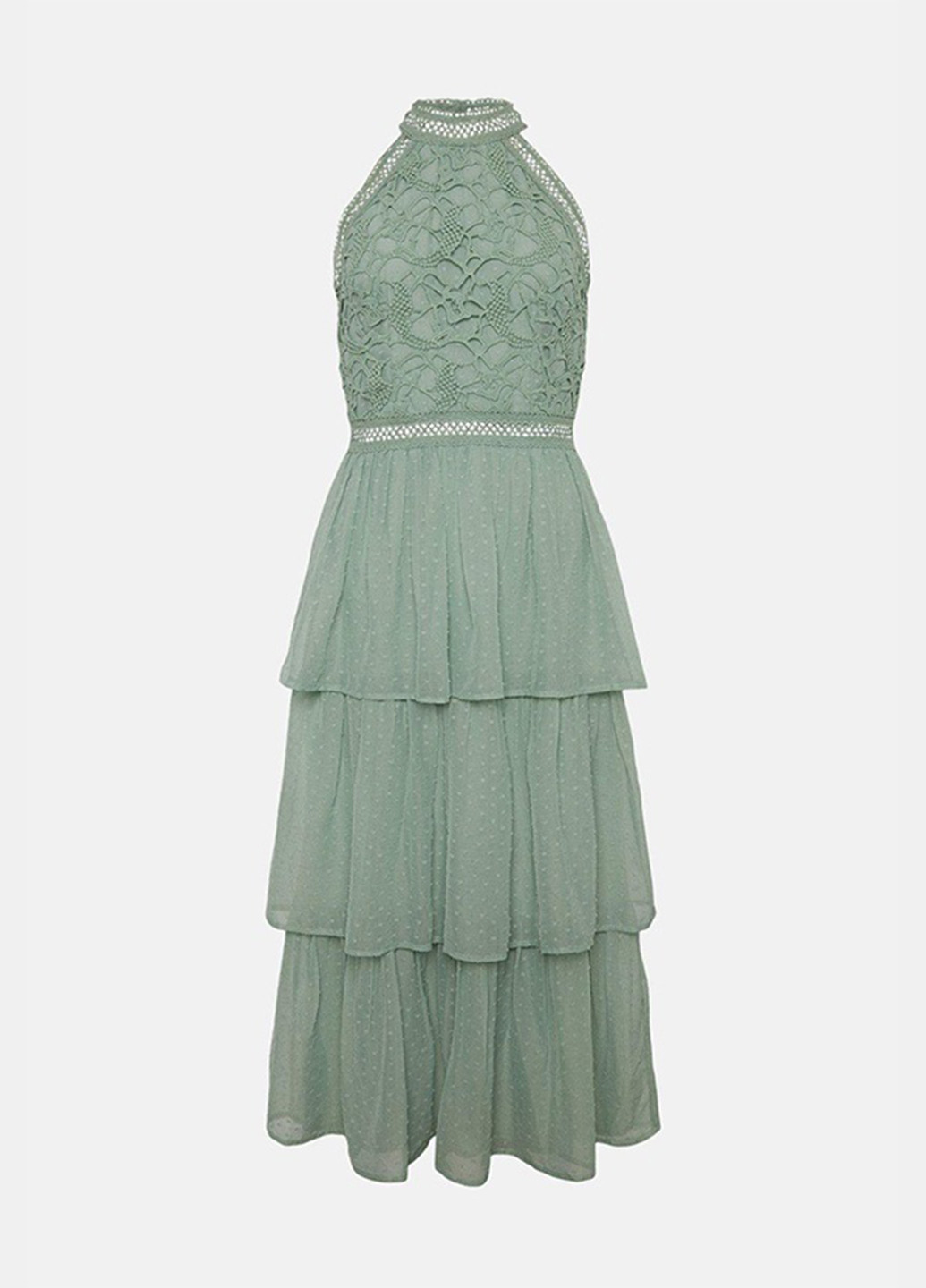 Серо-зеленое кэжуал, коктейльное платье Oasis однотонное
