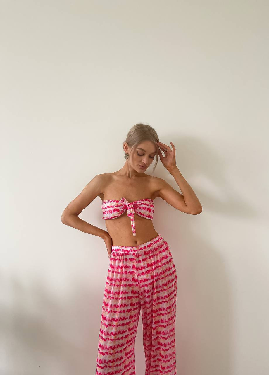 Рожевий демісезонний стильний жіночий пляжний комплект No Brand