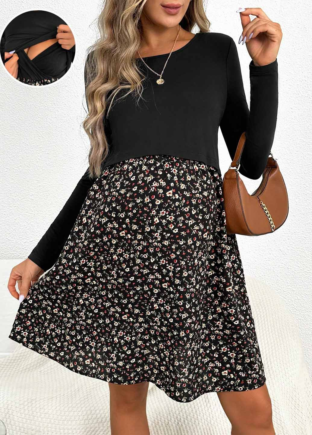 Черное кэжуал платье клеш SHEIN с цветочным принтом