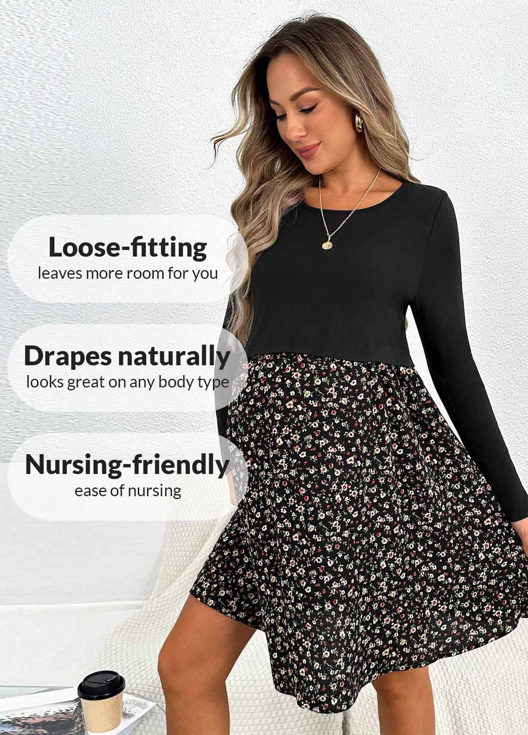 Черное кэжуал платье клеш SHEIN с цветочным принтом