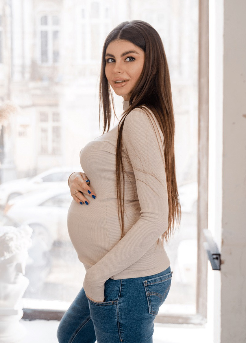 Трикотажная кофточка для беременных и кормящих мам облегающая кремовая To Be (242156108)
