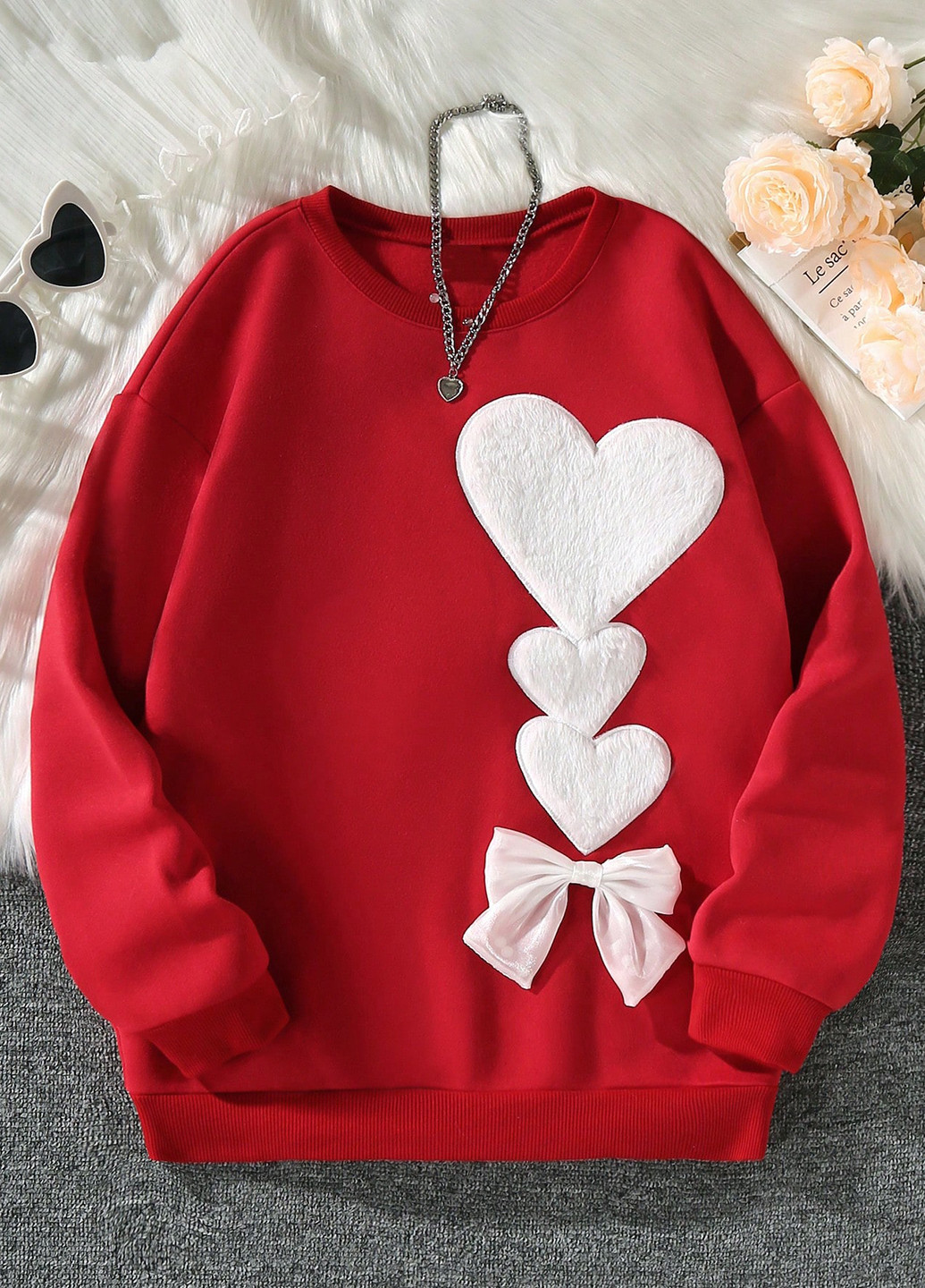 SHEIN світшот сердечка червоний кежуал поліестер