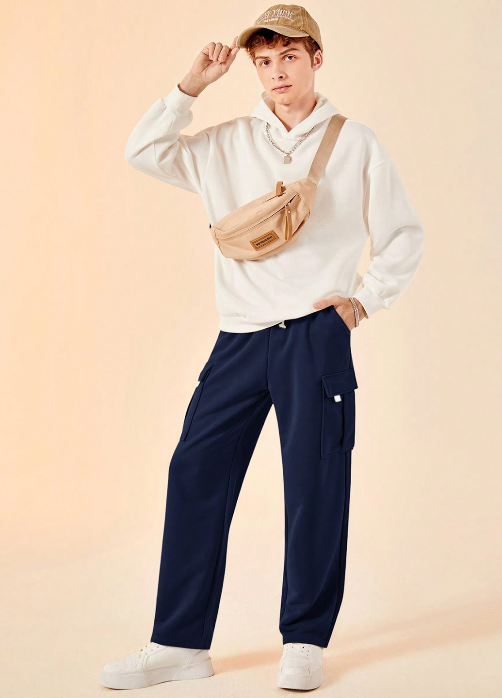 Темно-синие кэжуал демисезонные брюки карго SHEIN