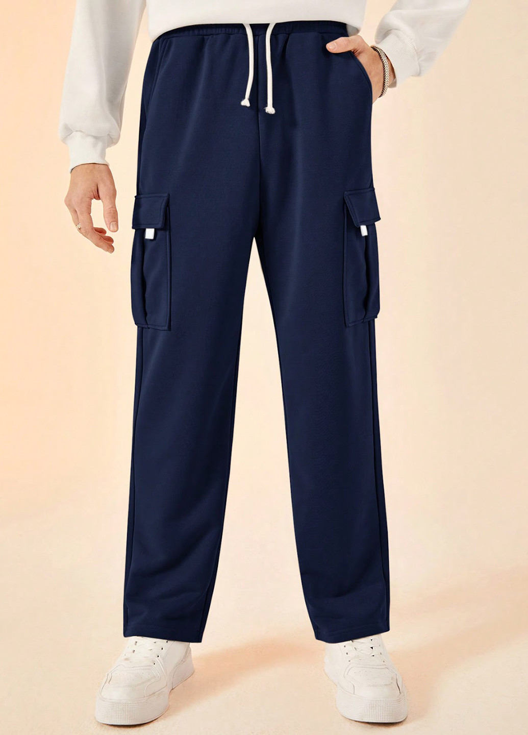 Темно-синие кэжуал демисезонные брюки карго SHEIN